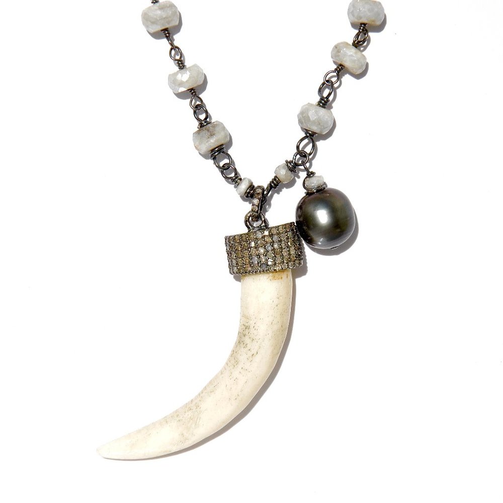 Diamond & White Sapphire Tahitian Horn Pendant/Necklace